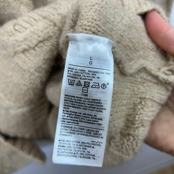 Old Navy Cable Knit Cardigan Sweater Large Tan Button Oversized Cozy Cotton - Picture 6 of 6